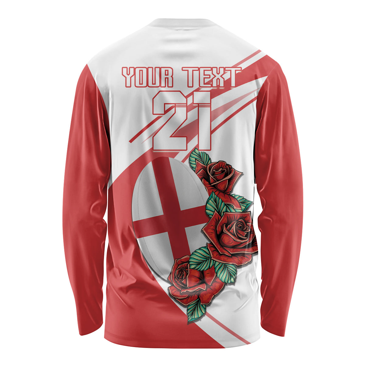Custom England Rugby Long Sleeve Shirt Red Rose Sporty Style - Wonder Print Shop