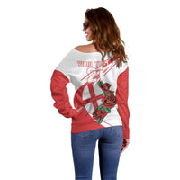 Custom England Rugby Off Shoulder Sweater Red Rose Sporty Style - Wonder Print Shop