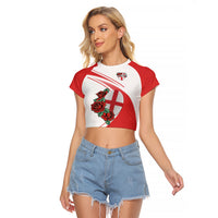 Custom England Rugby Raglan Cropped T Shirt Red Rose Sporty Style - Wonder Print Shop