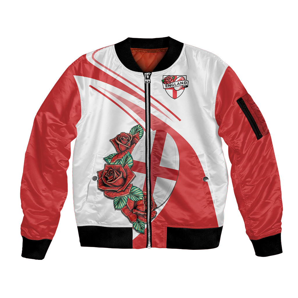 Custom England Rugby Sleeve Zip Bomber Jacket Red Rose Sporty Style - Wonder Print Shop