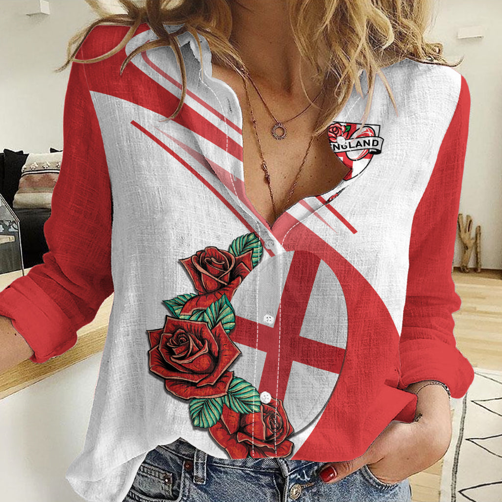 Custom England Rugby Women Casual Shirt Red Rose Sporty Style