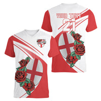Custom England Rugby Women V Neck T Shirt Red Rose Sporty Style - Wonder Print Shop