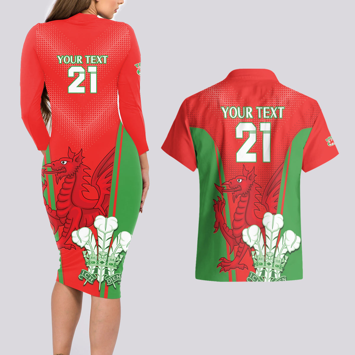 Custom Wales Rugby Couples Matching Long Sleeve Bodycon Dress and Hawaiian Shirt With Prince of Waless Feathers Go Cymru LT9 - Wonder Print Shop