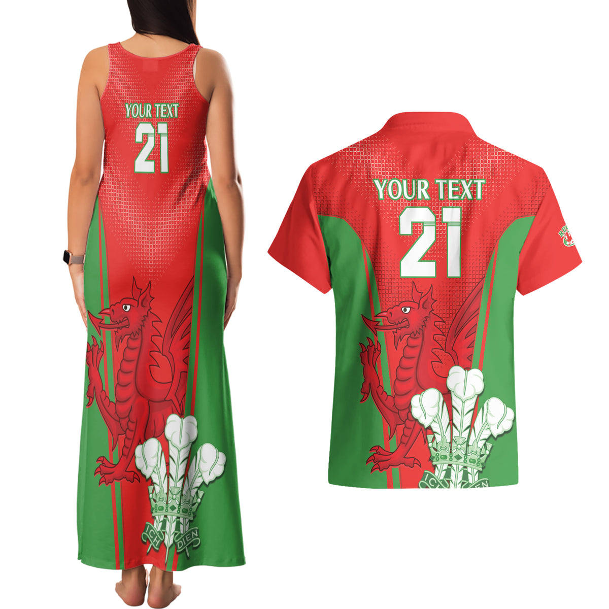 Custom Wales Rugby Couples Matching Tank Maxi Dress and Hawaiian Shirt With Prince of Waless Feathers Go Cymru LT9 - Wonder Print Shop