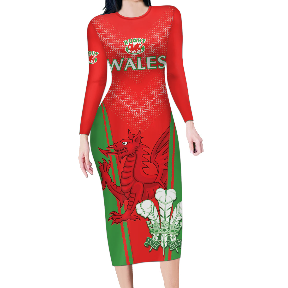 Custom Wales Rugby Family Matching Long Sleeve Bodycon Dress and Hawaiian Shirt With Prince of Waless Feathers Go Cymru LT9 - Wonder Print Shop