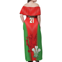 Custom Wales Rugby Family Matching Off Shoulder Maxi Dress and Hawaiian Shirt With Prince of Waless Feathers Go Cymru LT9 - Wonder Print Shop