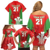 Custom Wales Rugby Family Matching Off Shoulder Short Dress and Hawaiian Shirt With Prince of Waless Feathers Go Cymru LT9 - Wonder Print Shop
