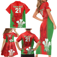 Custom Wales Rugby Family Matching Short Sleeve Bodycon Dress and Hawaiian Shirt With Prince of Waless Feathers Go Cymru - Wonder Print Shop