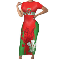 Custom Wales Rugby Short Sleeve Bodycon Dress With Prince of Waless Feathers Go Cymru - Wonder Print Shop