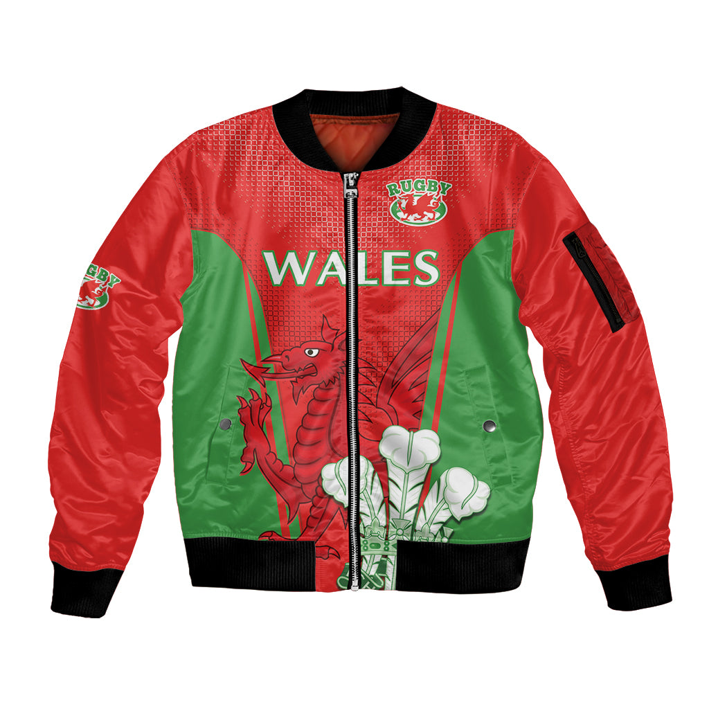 Custom Wales Rugby Sleeve Zip Bomber Jacket With Prince of Waless Feathers Go Cymru - Wonder Print Shop