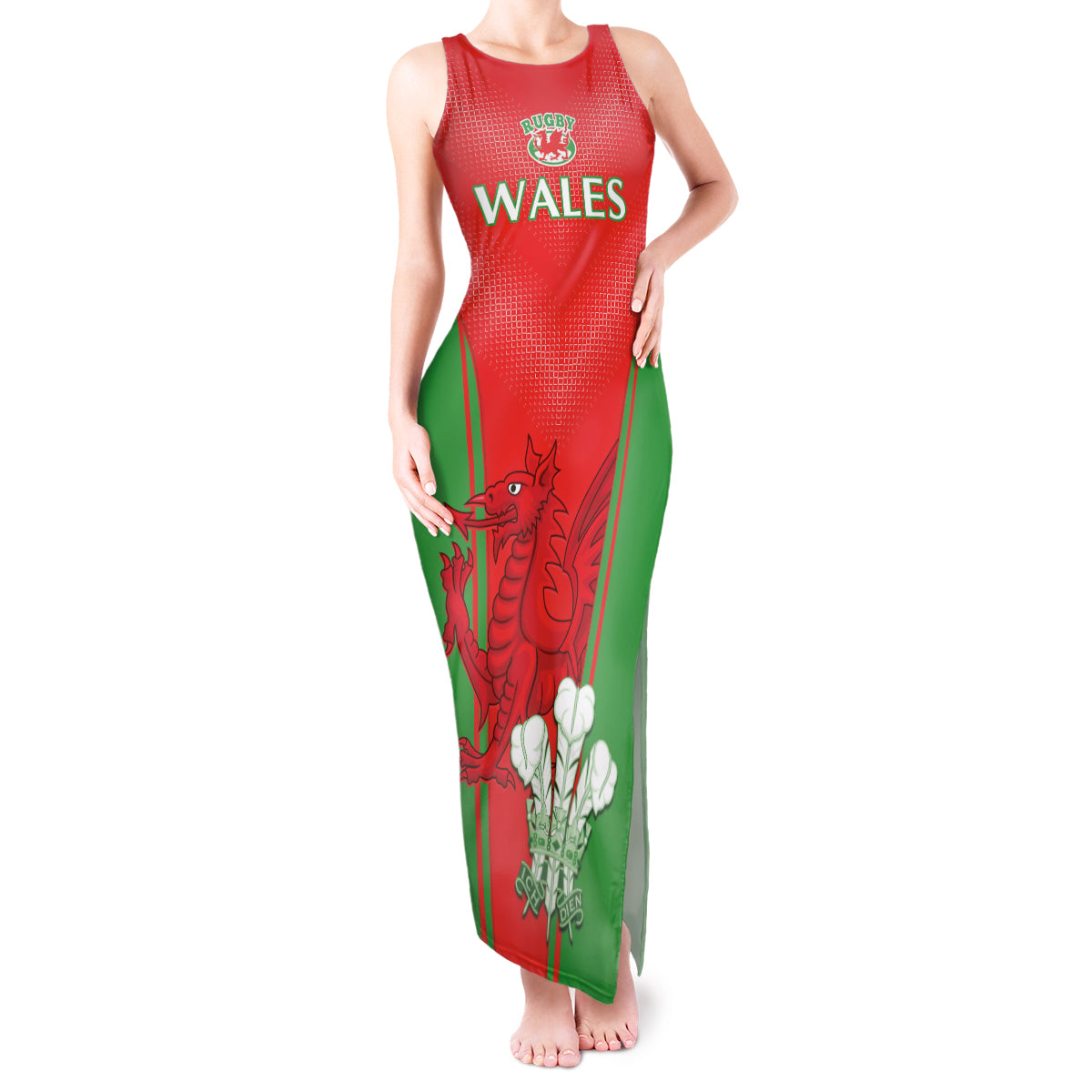 Custom Wales Rugby Tank Maxi Dress With Prince of Waless Feathers Go Cymru - Wonder Print Shop