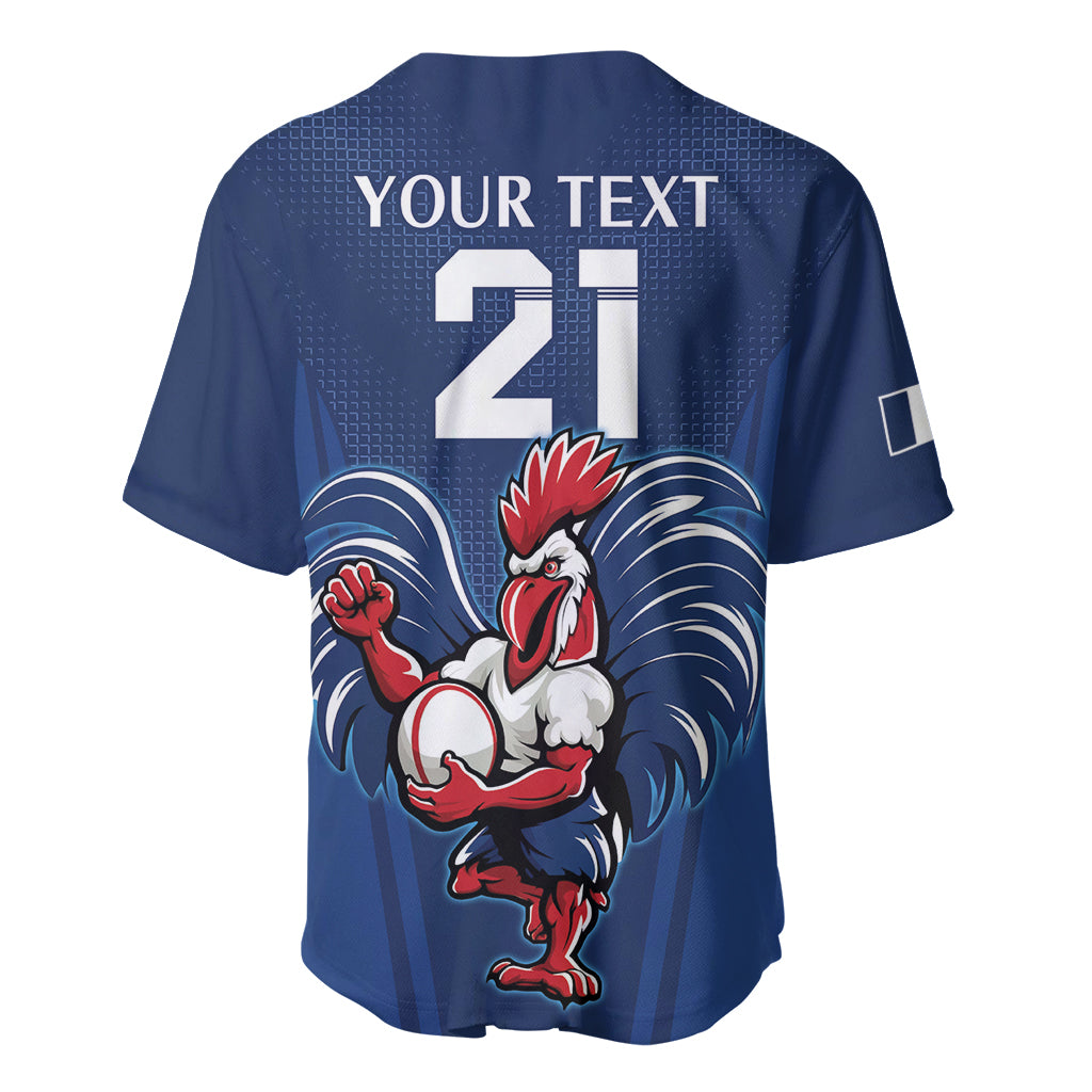 Custom France Rugby Baseball Jersey Le XV de France Gallic Rooster LT9 - Wonder Print Shop