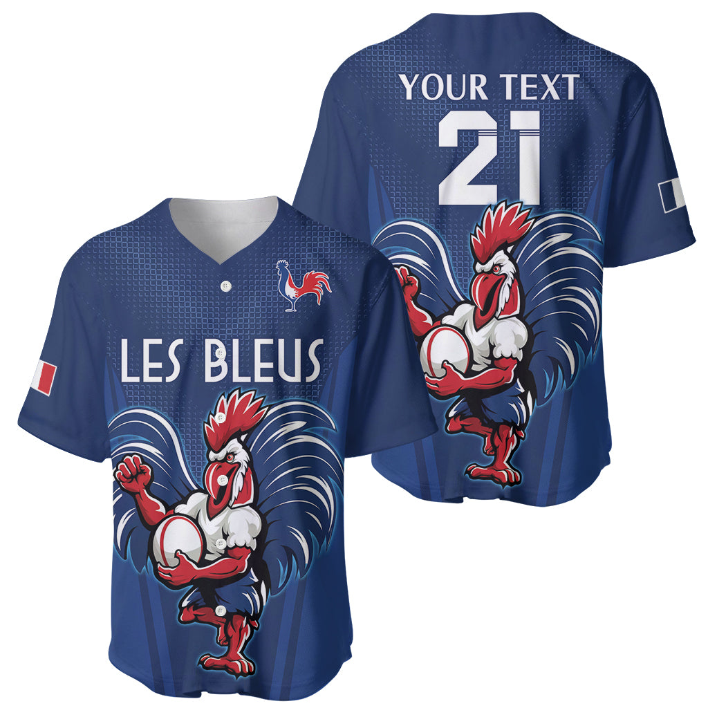 Custom France Rugby Baseball Jersey Le XV de France Gallic Rooster LT9 - Wonder Print Shop