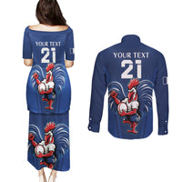 Custom France Rugby Couples Matching Puletasi and Long Sleeve Button Shirt Le XV de France Gallic Rooster LT9 - Wonder Print Shop