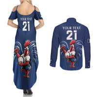 Custom France Rugby Couples Matching Summer Maxi Dress and Long Sleeve Button Shirt Le XV de France Gallic Rooster LT9 - Wonder Print Shop