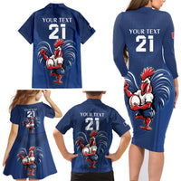 Custom France Rugby Family Matching Long Sleeve Bodycon Dress and Hawaiian Shirt Le XV de France Gallic Rooster LT9 - Wonder Print Shop