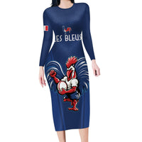 Custom France Rugby Family Matching Long Sleeve Bodycon Dress and Hawaiian Shirt Le XV de France Gallic Rooster LT9 - Wonder Print Shop
