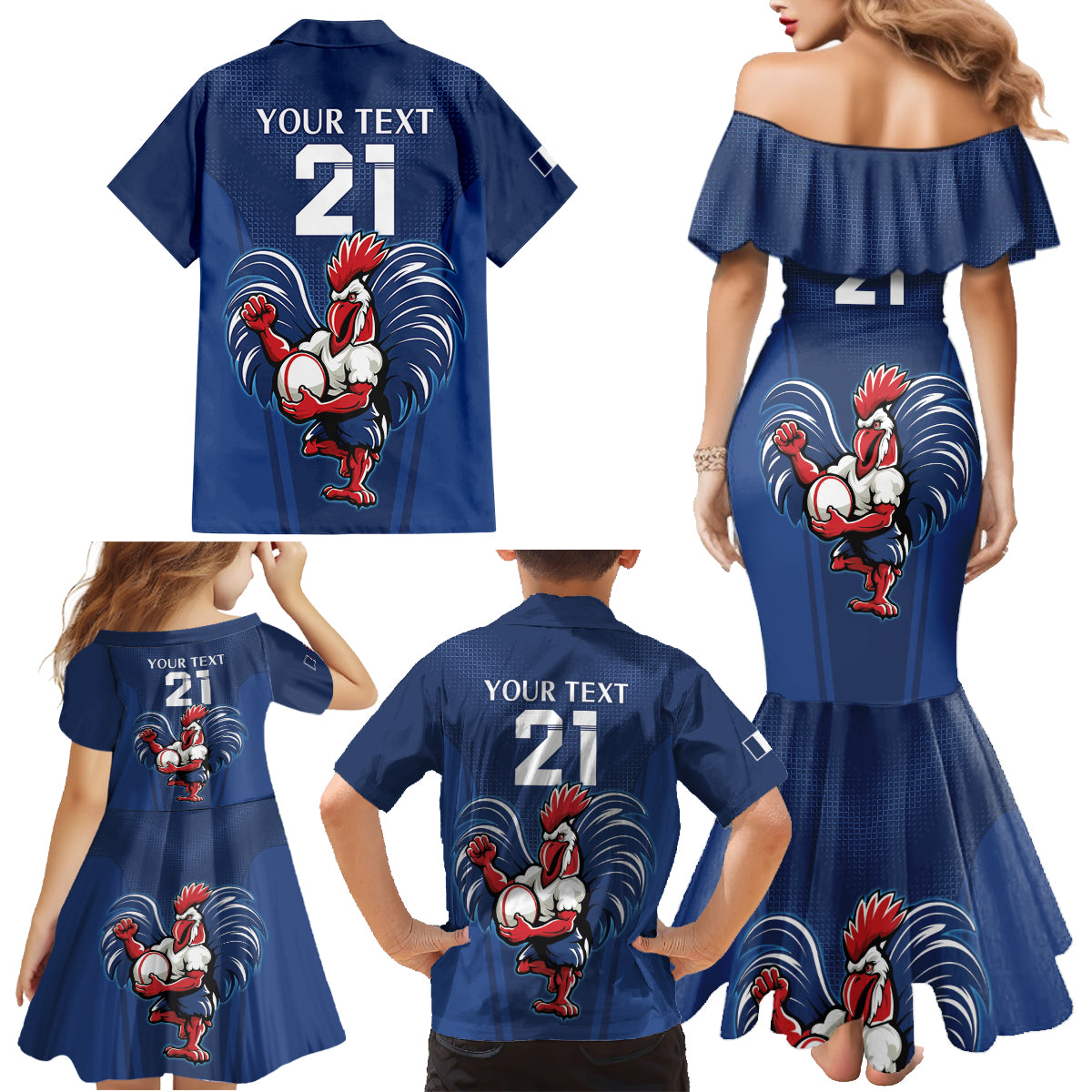 Custom France Rugby Family Matching Mermaid Dress and Hawaiian Shirt Le XV de France Gallic Rooster LT9 - Wonder Print Shop