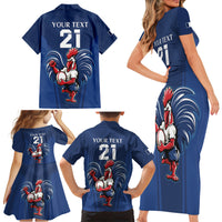 Custom France Rugby Family Matching Short Sleeve Bodycon Dress and Hawaiian Shirt Le XV de France Gallic Rooster - Wonder Print Shop