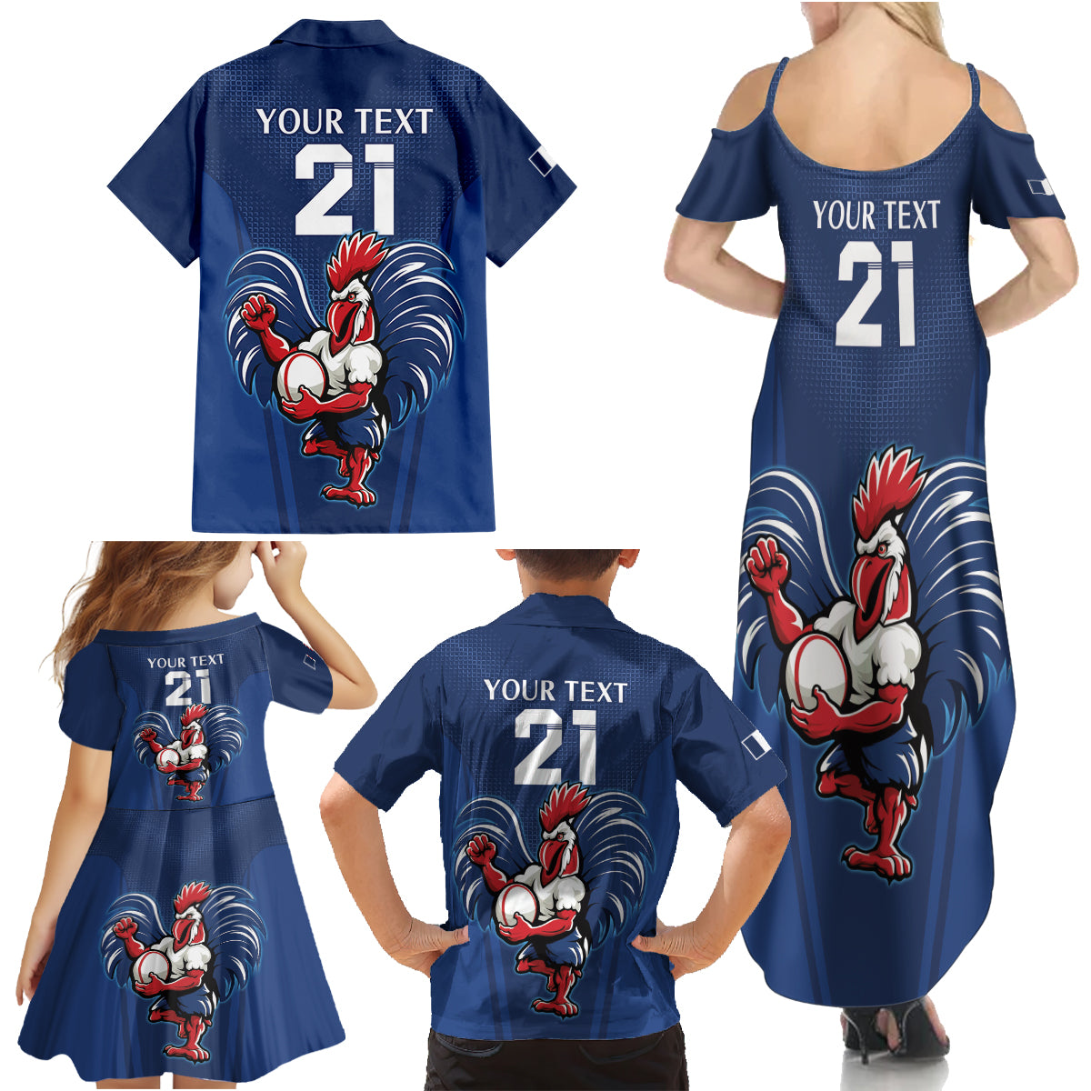 Custom France Rugby Family Matching Summer Maxi Dress and Hawaiian Shirt Le XV de France Gallic Rooster - Wonder Print Shop