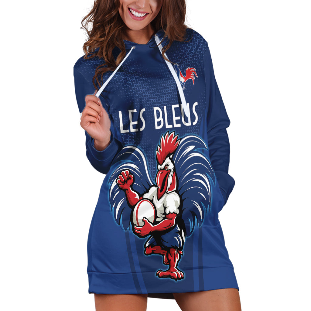 Custom France Rugby Hoodie Dress Le XV de France Gallic Rooster