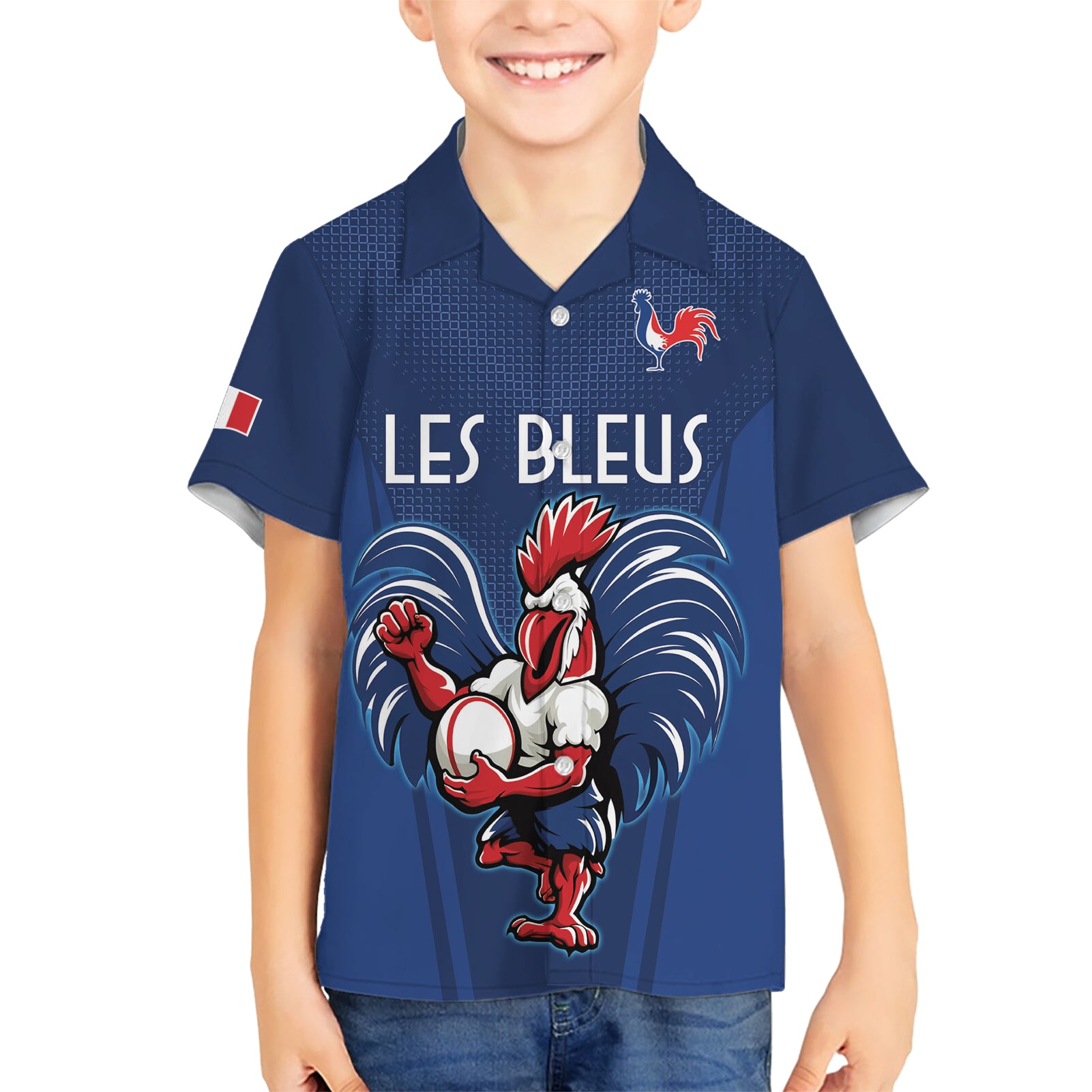 Custom France Rugby Kid Hawaiian Shirt Le XV de France Gallic Rooster