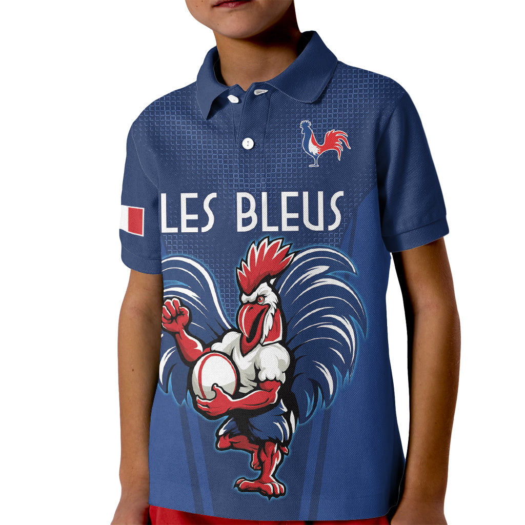 Custom France Rugby Kid Polo Shirt Le XV de France Gallic Rooster