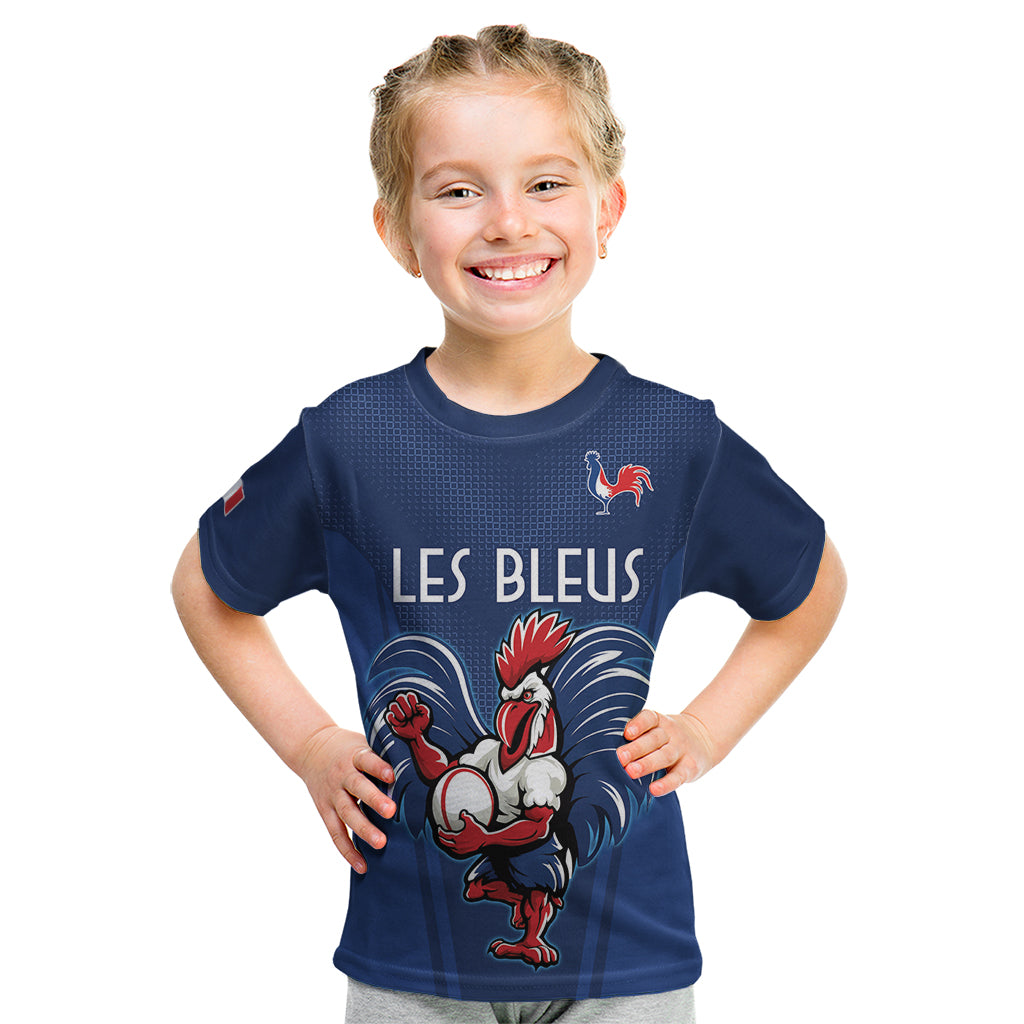 Custom France Rugby Kid T Shirt Le XV de France Gallic Rooster - Wonder Print Shop
