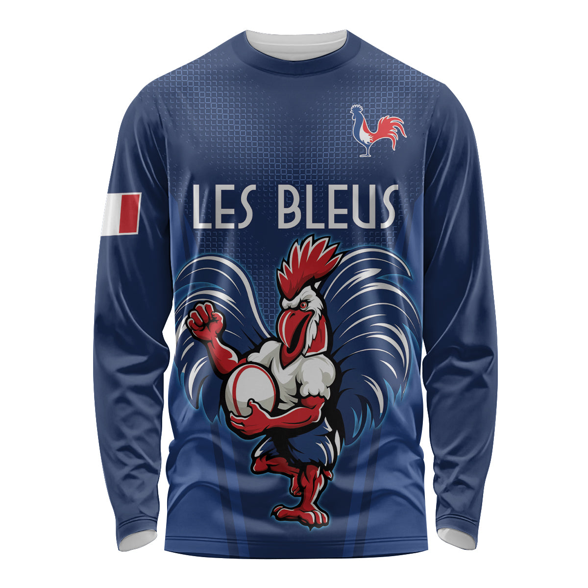 Custom France Rugby Long Sleeve Shirt Le XV de France Gallic Rooster