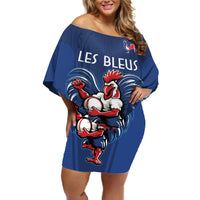Custom France Rugby Off Shoulder Short Dress Le XV de France Gallic Rooster - Wonder Print Shop