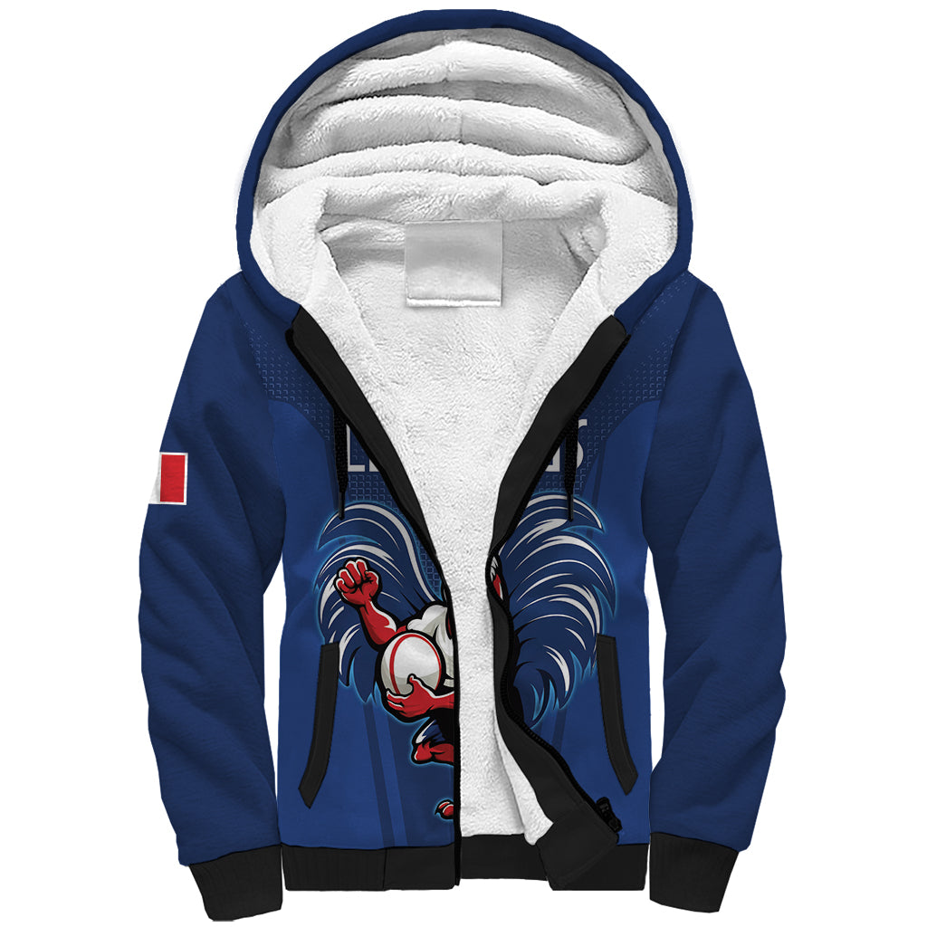 Custom France Rugby Sherpa Hoodie Le XV de France Gallic Rooster