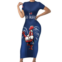 Custom France Rugby Short Sleeve Bodycon Dress Le XV de France Gallic Rooster - Wonder Print Shop