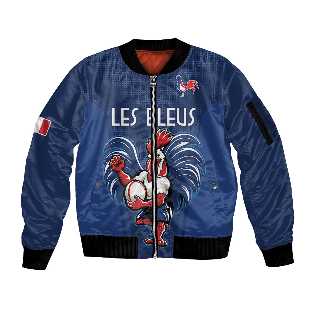 Custom France Rugby Sleeve Zip Bomber Jacket Le XV de France Gallic Rooster