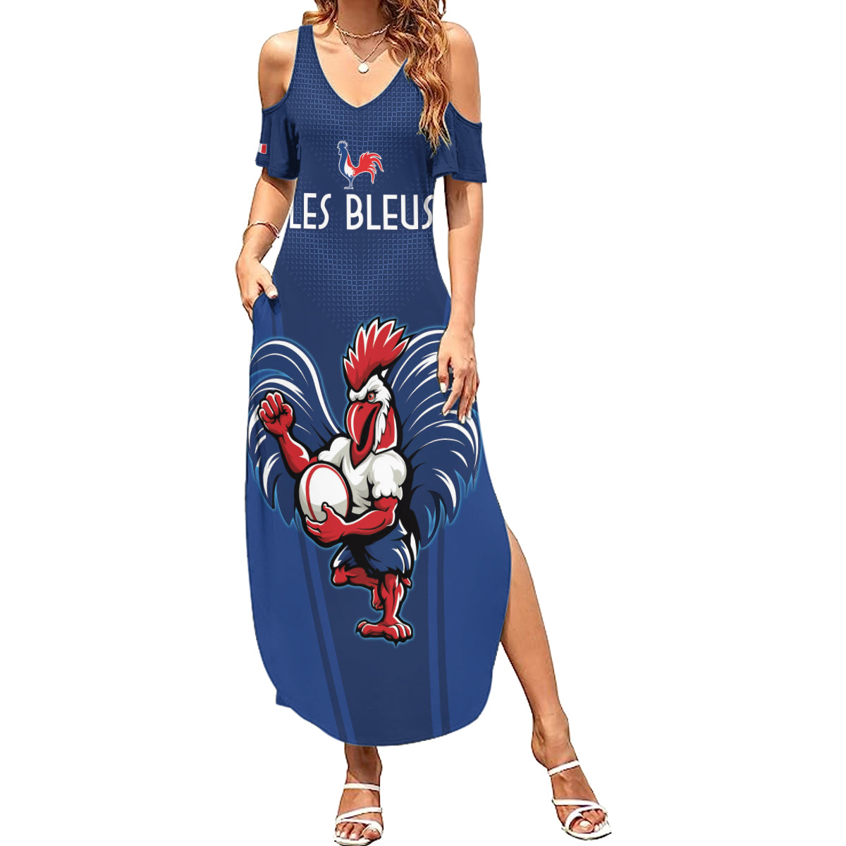 Custom France Rugby Summer Maxi Dress Le XV de France Gallic Rooster - Wonder Print Shop