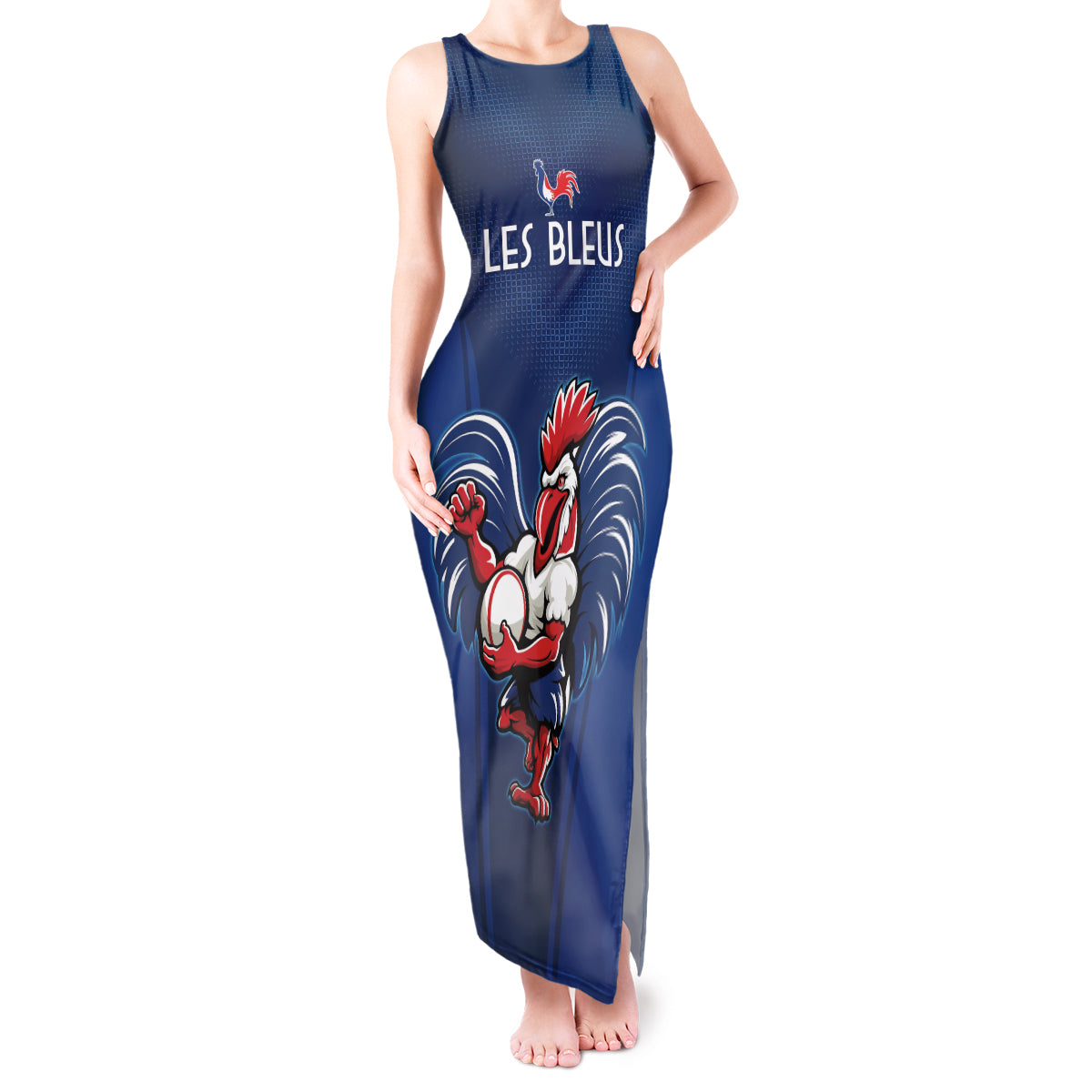Custom France Rugby Tank Maxi Dress Le XV de France Gallic Rooster - Wonder Print Shop