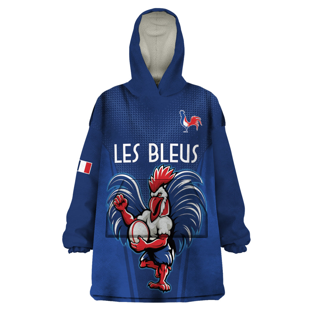 Custom France Rugby Wearable Blanket Hoodie Le XV de France Gallic Rooster - Wonder Print Shop