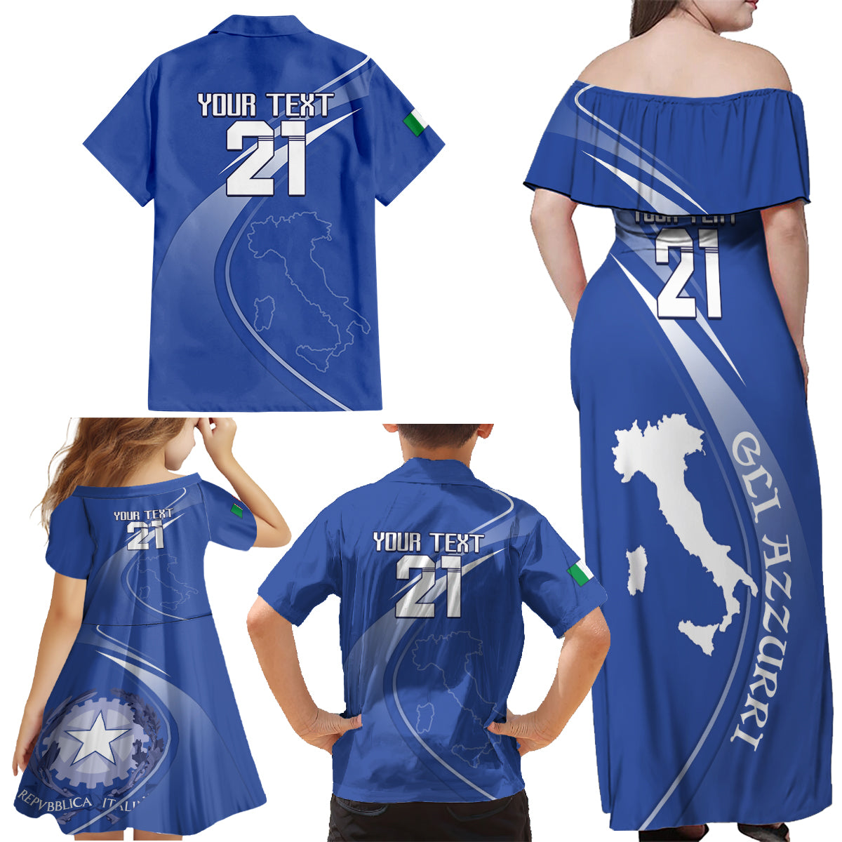 Custom Italy Rugby Family Matching Off Shoulder Maxi Dress and Hawaiian Shirt Come On Gli Azzurri LT9 - Wonder Print Shop
