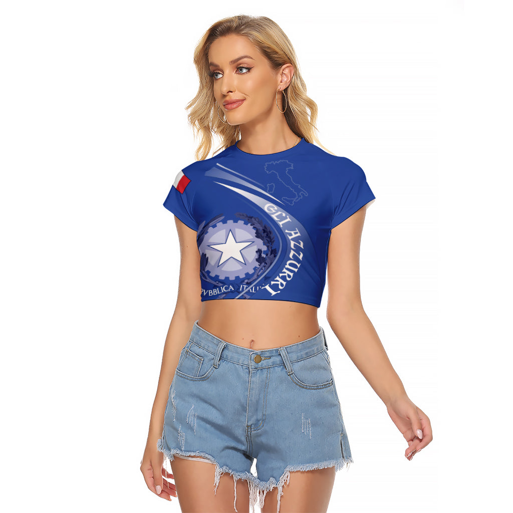Custom Italy Rugby Raglan Cropped T Shirt Come On Gli Azzurri - Wonder Print Shop