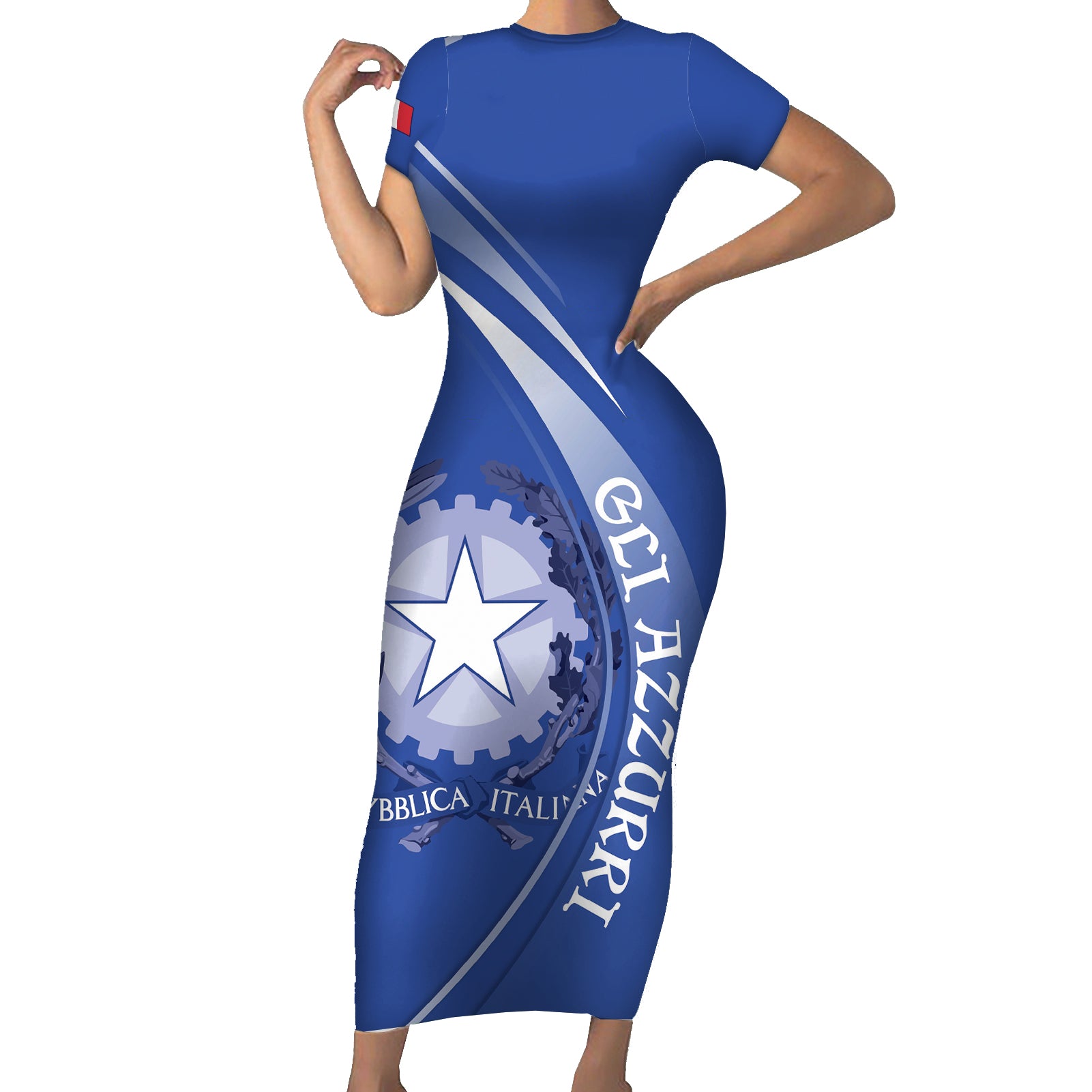 Custom Italy Rugby Short Sleeve Bodycon Dress Come On Gli Azzurri - Wonder Print Shop