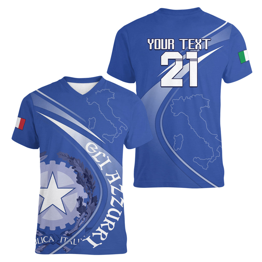 Custom Italy Rugby Women V Neck T Shirt Come On Gli Azzurri - Wonder Print Shop