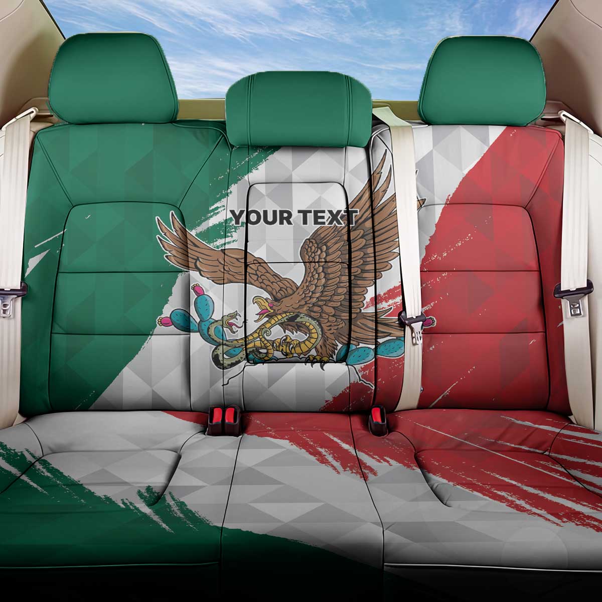 Eagle Devouring Snake Mexican Emblem Personalized Back Car Seat Cover Grunge Flag Style