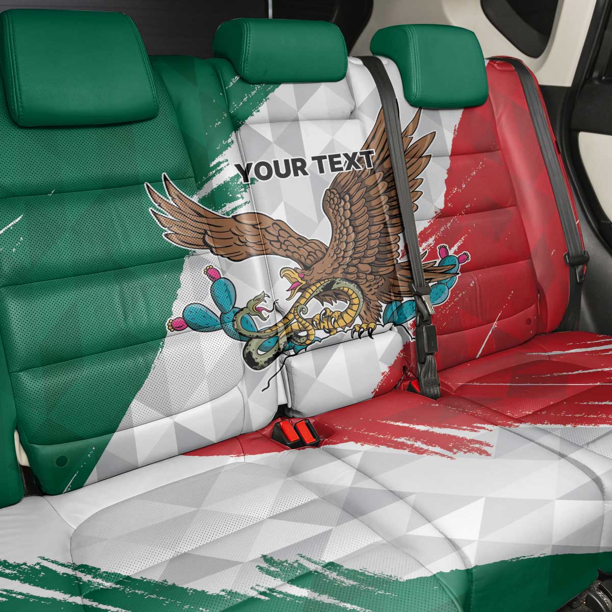 Eagle Devouring Snake Mexican Emblem Personalized Back Car Seat Cover Grunge Flag Style