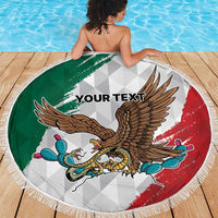Eagle Devouring Snake Mexican Emblem Personalized Beach Blanket Grunge Flag Style