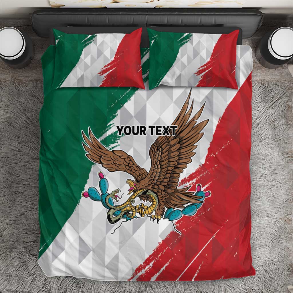 Eagle Devouring Snake Mexican Emblem Personalized Bedding Set Grunge Flag Style