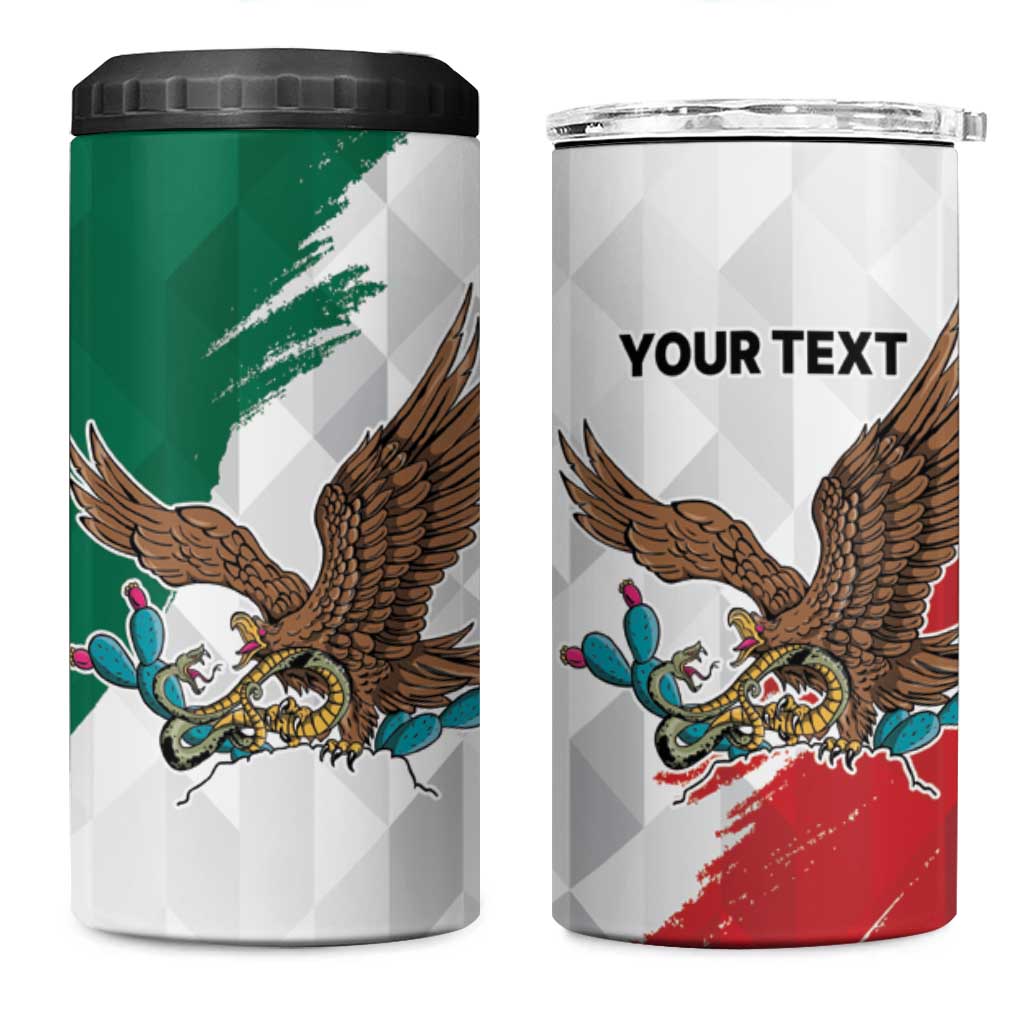 Eagle Devouring Snake Mexican Emblem Personalized 4 in 1 Can Cooler Tumbler Grunge Flag Style