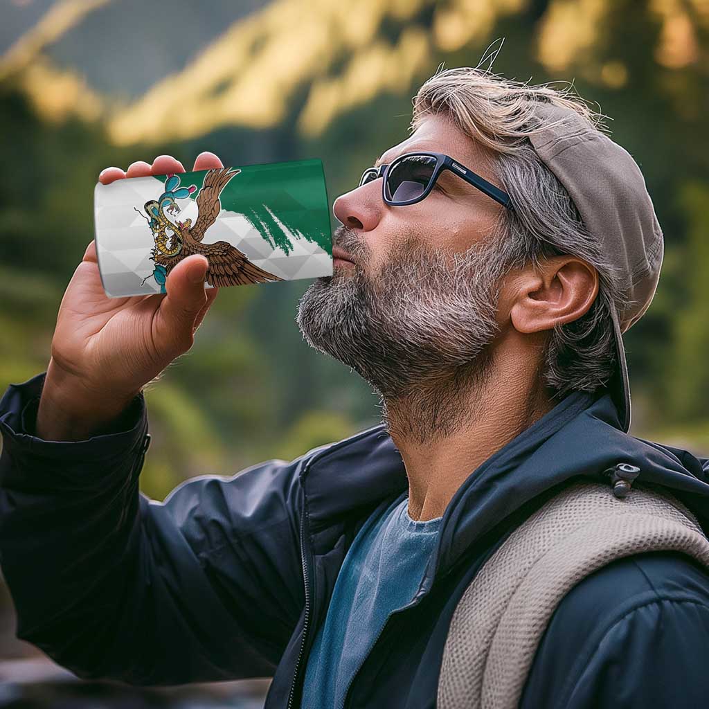 Eagle Devouring Snake Mexican Emblem Personalized 4 in 1 Can Cooler Tumbler Grunge Flag Style