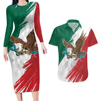 Eagle Devouring Snake Mexican Emblem Personalized Couples Matching Long Sleeve Bodycon Dress and Hawaiian Shirt Grunge Flag Style