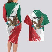 Eagle Devouring Snake Mexican Emblem Personalized Couples Matching Long Sleeve Bodycon Dress and Hawaiian Shirt Grunge Flag Style