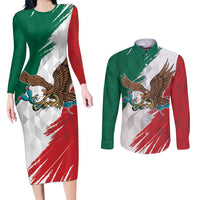 Eagle Devouring Snake Mexican Emblem Personalized Couples Matching Long Sleeve Bodycon Dress and Long Sleeve Button Shirt Grunge Flag Style