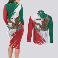Eagle Devouring Snake Mexican Emblem Personalized Couples Matching Long Sleeve Bodycon Dress and Long Sleeve Button Shirt Grunge Flag Style
